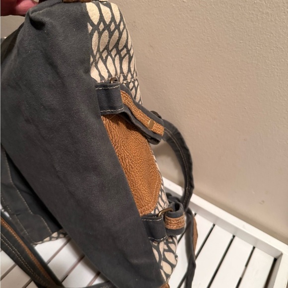 Myra Bag Western Backpack Upcycled Leather Canvas Cowhide Flap Hair Boho NWOT